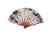 Unique Bargains Peony Print Ivory Red Bamboo Frame White Fabric Cloth Collapsible Hand Fan