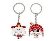 Unique Bargains Alloy Key Ring of Two Cartoon Couple Key Chain Ring Lclja