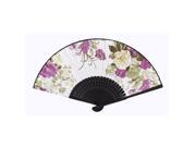 Black Bamboo Ribs Foldable Multicolors Flowers Print White Cloth Hand Fan