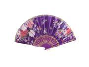 Unique Bargains Peony Pattern Hollow Out Handle Fanning Folded Hand Fan Purple Pink