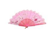 Hollow Out Frame Glittery Powder Accent Flower Print Handheld Hand Fan Pink