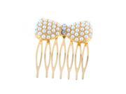 Unique Bargains Ladies Plastic Round Beads Accent Metal Bowtie Comb Hair Clip Gold Tone