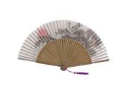 Red crowned Crane Pattern Purple Tassels Decor Bamboo Ribs Folding Hand Fan