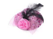 Unique Bargains Woman Faux Feather Pink Flower Ornament Mini Top Hat Hair Clip Barrette