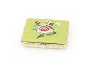 Embroidery Silk Rectangular Folding Pocket Makeup Cosmetic Mirror Olive Green