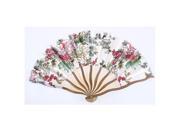 Wood Carved Frame Floral Printed Foldable Portable Summer Hand Fan White