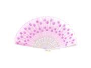 Unique Bargains Chinese Screen Shape Mini Flower Print Ribs Sequin Adorn Hand Fan White Pink
