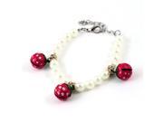 Unique Bargains Lobster Clasp Red Bell Accent Off White Faux Pearl Linked Pet Dog Necklace S