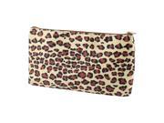 Unique Bargains Lady Zipper Closure Brown Black Leopard Pattern Makeup Holder Cosmetic Bag