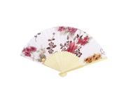 Flower Pattern Wood Rib Folding Summer Portable Hand Fan White for Woman