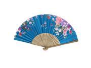 Unique Bargains Chinese Style Flower Pattern Summer Cooler Dance Fabric Folding Hand Fan Blue