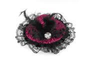 Unique Bargains Rhinestone Detail Tinsel Coated Glittery Top Hat Hair Clip Hairclip Fuchsia