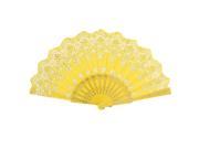 Unique Bargains Chinese Style Glitter Powder Flower Pattern Dancing Folding Hand Fan Yellow