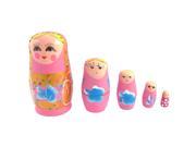 Unique Bargains Russian Babushka Petal Painted 5 Layers Stacking Nesting Matryoshka Doll Pink