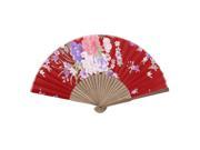 Wood Frame Flower Pattern Chinese Bridal Party Summer Folding Hand Fan Red Beige
