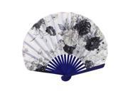 Unique Bargains Seashell Shape Flower Pattern Japanese Style Folding Hand Fan White
