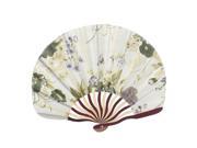 Unique Bargains Chinese Brown Floral Print Fabric Bamboo Folding Dancing Hand Fan Beige
