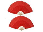 Unique Bargains 2pcs Bamboo Fabric Wedding Party Folding Dancing Hand Fan Red