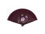 Chinese Style Purple Flower Print Bamboo Collapsible Hand Fan Burgundy