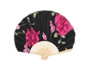 Unique Bargains Seashell Design Floral Printed Japanese Style Foldable Hand Fan Black