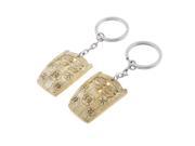 2 Pcs Wood Color Wooden Chinese Word Printed Keychain for Couple Lover