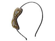 Unique Bargains Women Black Polyester Coated Metal Frame Brown Faceted Beads Detail Hairband