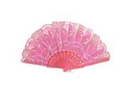 Unique Bargains Chinese Japanese Glitter Powder Floral Print Fabric Folding Hand Fan Pink