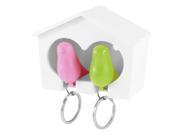 Sparrow House Green Pink Lovebird Shaped Key Ring Chain w Plastic Whistle