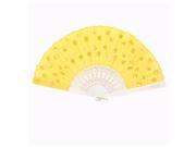 Unique Bargains Gold Tone U Ring Sunflower Printed White Plastic Rim Chinese Folding Hand Fan