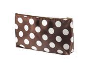 Unique Bargains Zipper White Dotted Printed Brown Cosmetic Bag Makeup Holder w Mirror