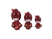 Unique Bargains 3 in 1 Handmade Floral Detail Kimono Wooden Craft Japanese Kokeshi Doll Red