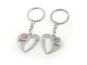 Lovers Couple Rhinestone Detail Heart Pendant Split Ring Keychain