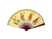 Bamboo Frame The Four Ancient Beauties Printed Folding Hand Fan Yellow