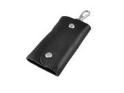 Portable Press Stud Button Faux Leather 6 Hooks Keys Holder Pouch Bag Black