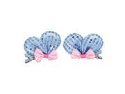 Girl Nylon Rabbit Ear Bowknot Decorated Hair Clip Blue 2 Pcs