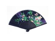 Unique Bargains Assorted Color Flower leaf Pattern Purple Bamboo Ribs Dancing Hand Held Fan