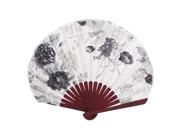 Unique Bargains Seashell Shape Flower Print Chinese Style Wedding Party Folding Hand Fan White