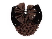 Rhinestone Adorn Brown Black Bow Hair Clip Snood Net Bun Cover Hairpin