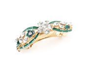 Unique Bargains Gold Tone Metal Green Flower Rhinestone New French Hair Clip for Lady