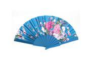 Unique Bargains Chinese Style 16.5 Width Polyester Flower Print Green Plastic Folding Hand Fan