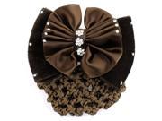 Unique Bargains Coffee Color Bowknot Ornamental Hairnet Snood Net Hair Clip for Women