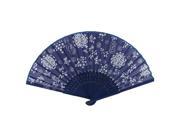 Unique Bargains Bamboo Frame White Dots Pattern Folding Fanning Handy Hand Fan Dark Blue