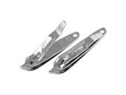 Metal Side Fingernail Clippers Cutter Trimmer Silver Tone 2 Pcs