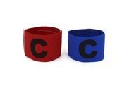 Unique Bargains 2 Pcs Blue Red Elastic Fabric Football Soccer Captain Arm Band with Black Letter C Printed