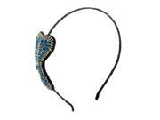 Unique Bargains Women Black Polyester Coated Metal Frame Blue Faceted Beads Detail Hairband