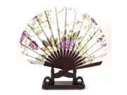 Unique Bargains Chinese Wedding Party Favor Floral Wood Folding Hand Fan Green Purple w Holder