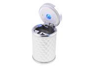 Portable Plastic Cylinder Shaped Ashtray for Car with Blue LED Light Silver Tone