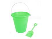 Kid Light Green Handle Beach Sand Bucket Pail Toy w Plastic Shovel