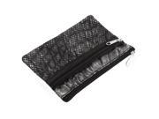 Dual Zippered Rhombus Print Nylon Mesh Toiletry Cosmetic Makeup Bag Coin Holder Pouch