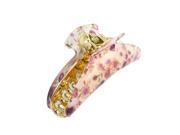 Unique Bargains Light Purple Flowers Print Spring Loaded Hair Claw Clip Holder Beige for Woman